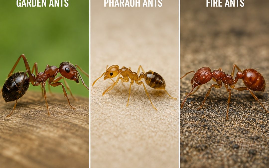 Three types of ants displayed side-by-side